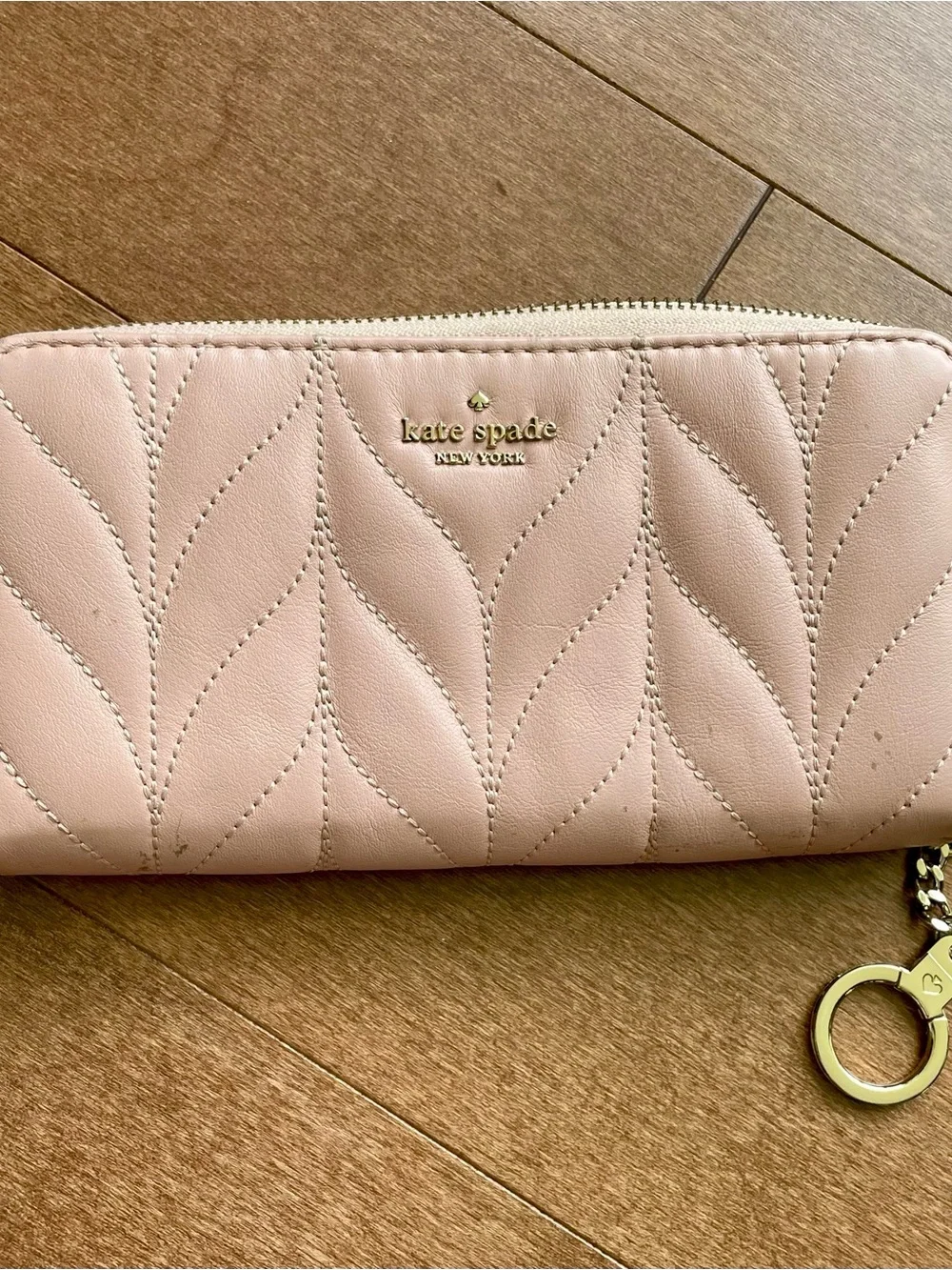kate spade Blush Quilted Leather Zip Wallet with Gold Hardware